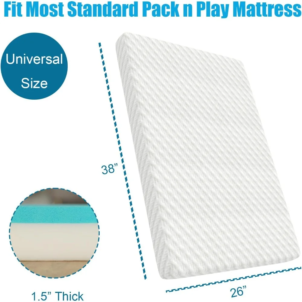 Mattresses, Reversible Pack N Play Mattress, Breathable Cover, Cool Gel Memory Foam, Water Resistant Lining, 38