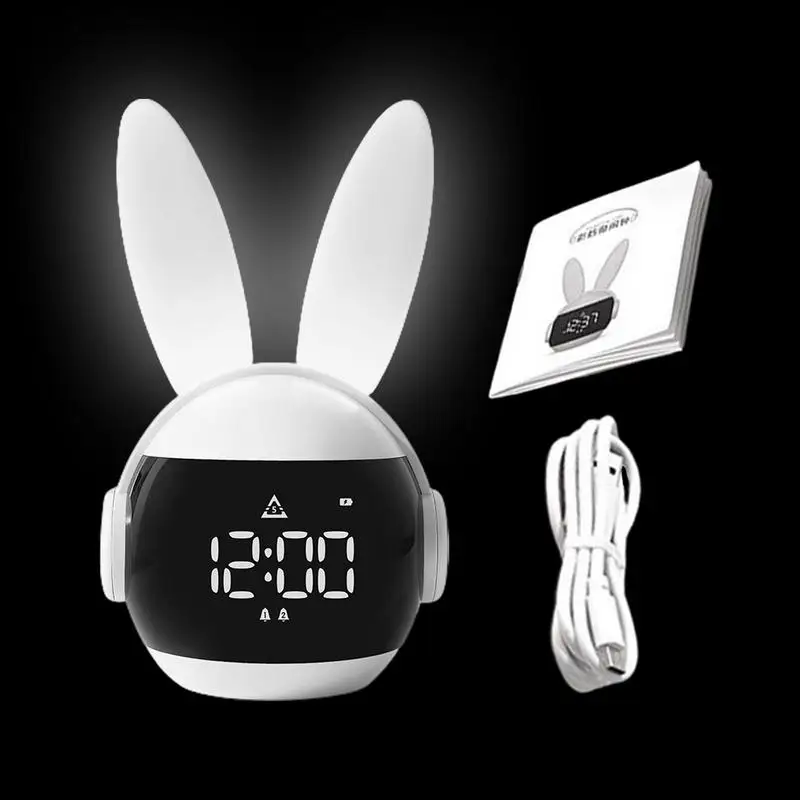 

Rabbit Alarm Clock Three Ways Wake up Rechargeable Bedside Clock Creative Timing Night Light for Bedroom Home Living Room