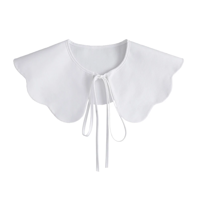 

Korean Women False Collar Shawl Scarf Scalloped Trim Shoulder Wrap White Half Shirt Lace-Up Poncho Capelet