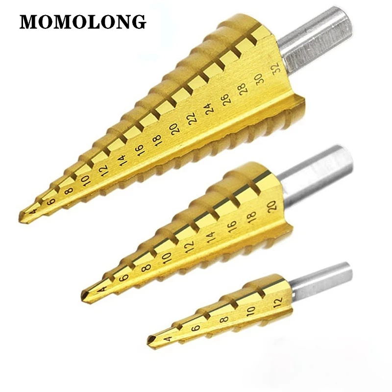 

4-12mm 4-20mm 4-32mm Drill Bit Drilling Tools 3Pcs/Set Metal High Speed Steel Wood Hole Cutter Cone Dril High Quality Titanium