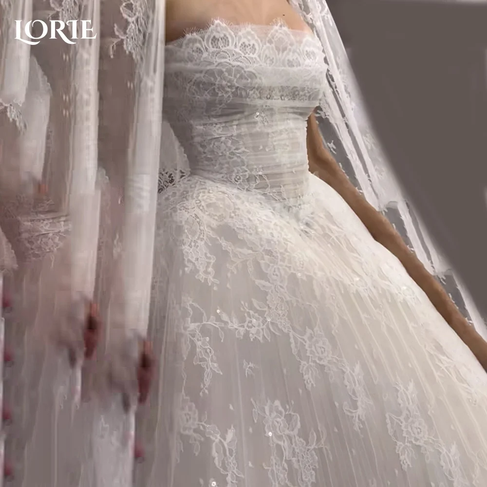 LORIE Sexy Lace Strapless Wedding Dresses Pleats Appliques Sweetheart A-Line Lace Customized Plus Bridal Gown vestidos de novia