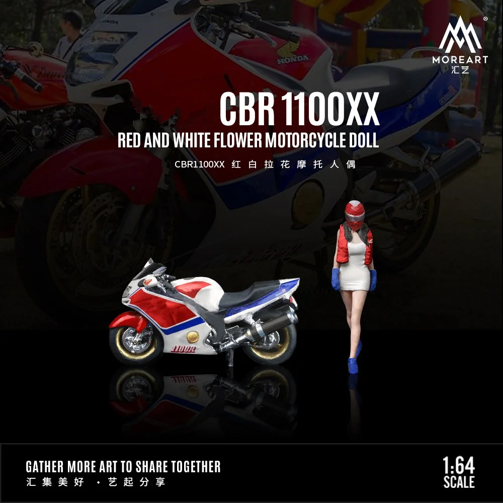 

More Art 1:64 Cbr 1100XX Набор мотоциклетных кукол с красным и белым цветком, модель для дисплея, коллекции и подарка