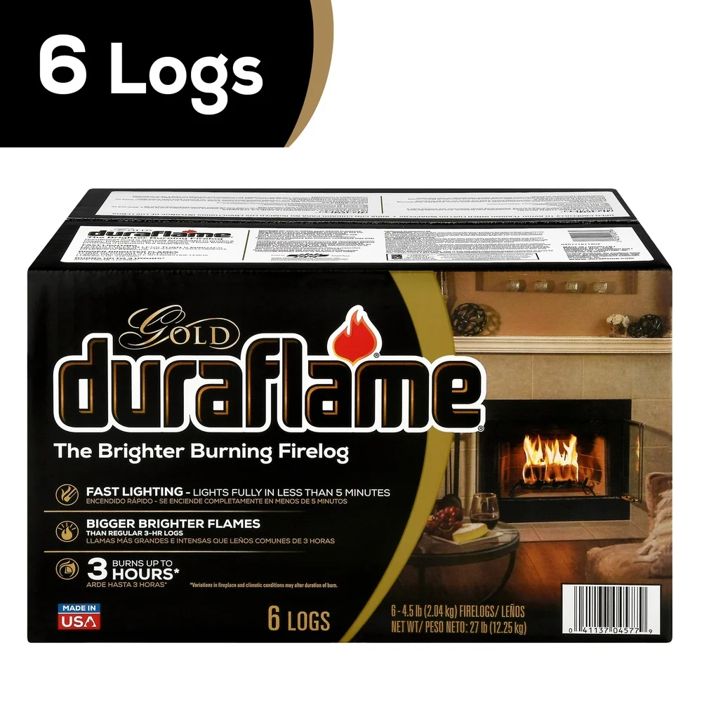 Fuoco da fuoco ecologico da 4,5 libbre Confezione da 6 Miscela Premium Illuminazione rapida Brucia di 3 ore Fiamme più grandi e più luminose Uso interno ed esterno Pulito