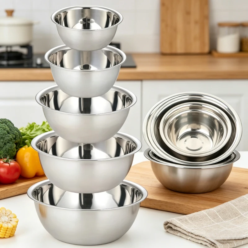 

5Pcs Stainless Steel Nesting Mixing Bowls, Non Slip Design, Perfect for Salad Cooking Baking Kitchen Food Preparation