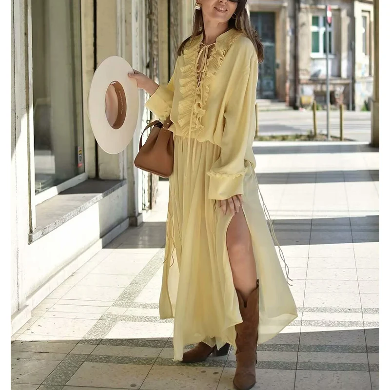 Verão novo sle solto v-ne n longo irt e chiffon f saia conjunto de duas peças faionable solto largo ne design
