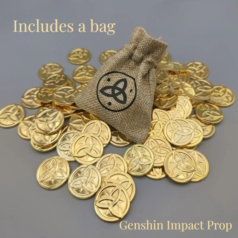 Genshin Impact-monedas de Mora para Cosplay de Anime, 10/20/30/50 Uds., accesorios de colección dorados, equipo renovador, regalos creativos de Dios Rock