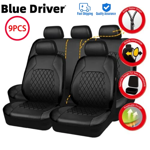 Imagen 1 del producto 9 unids/set Universal conjunto de asiento de coche de cuero PU cojín de asiento de coche almohadilla protectora completamente rodeada antiarañazos accesorios interiores de coche