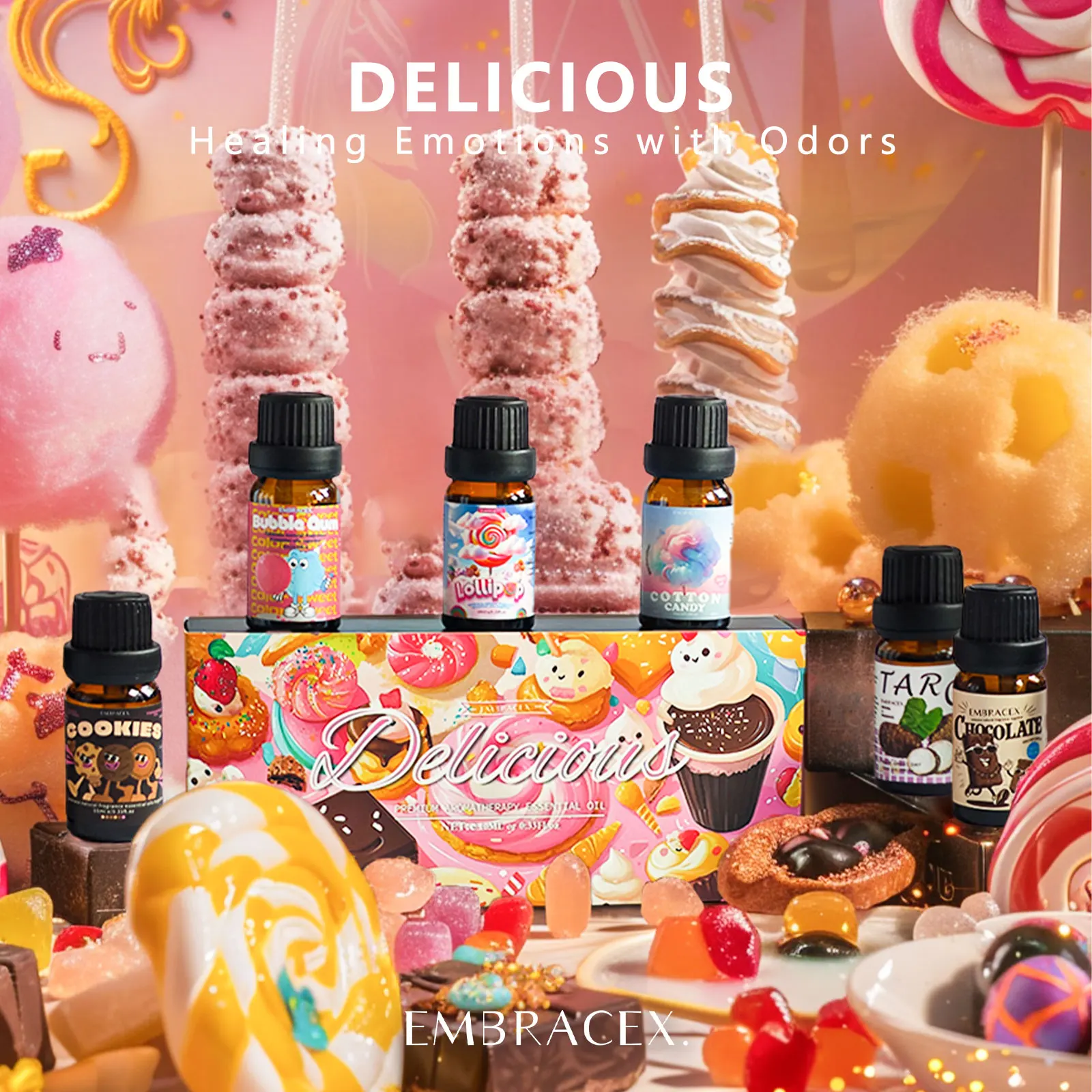 6PC/1PC 10ML Fragrance Oils Delicious Aroma Oil Skincare Chocolate Cookie Lollipop Taro Cotton Candy Bubble Gum Sweet Gift