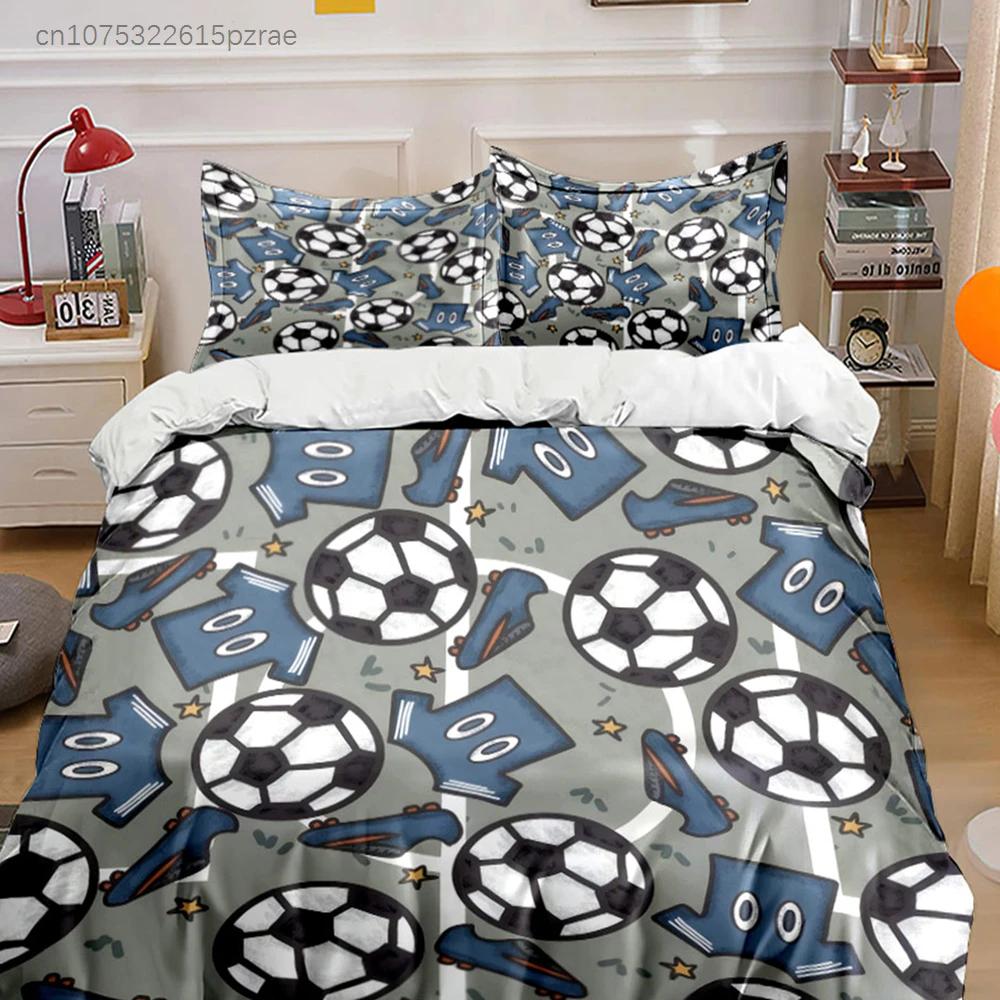 Cartoon Soccer Jersey And Ball Pattern 3PCS Bedding Set Soft Microfiber Bed Sheet Pillowcase Set For Kids Sports Bedroom