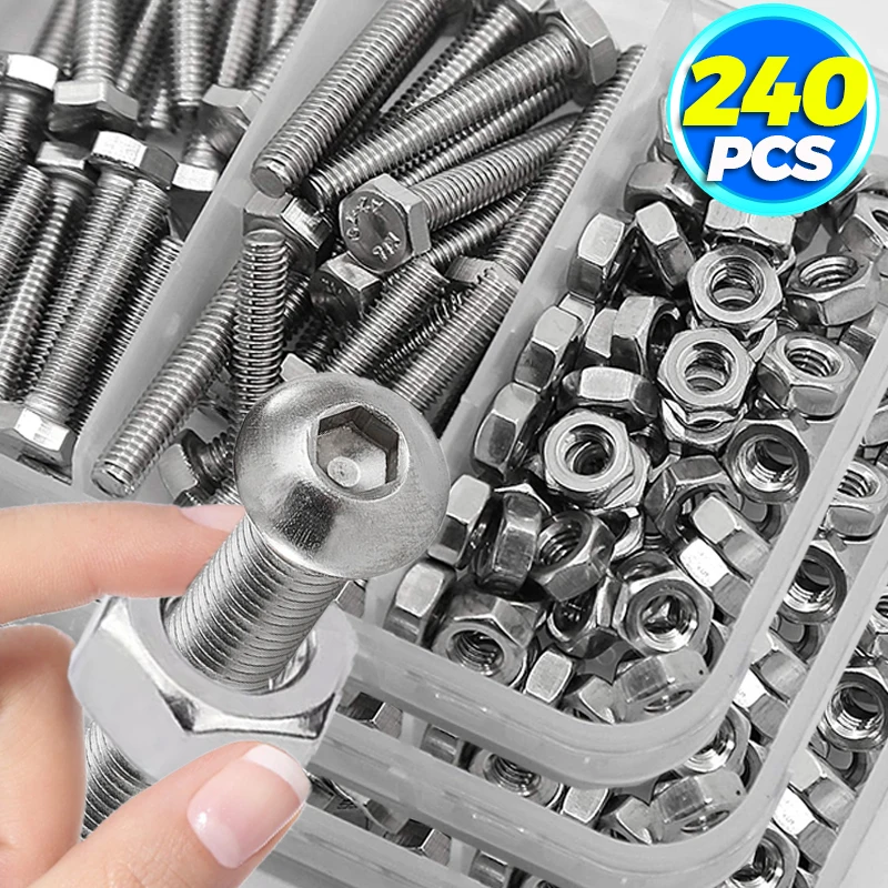 240PCS/Box Stainless Steel Screw Set Self Tapping Flat Head Drilling Screw with Nut Quick Tapping Phillip Wood Metal Fasteners