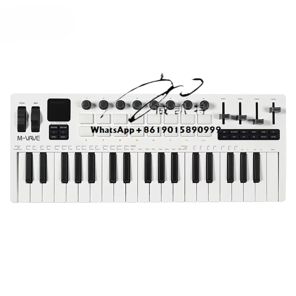 لوحة مفاتيح SMK-37 PRO Mini MIDI 37 مفتاحًا حساسة للسرعة تدعم لاسلكيًا مع وحدة تحكم في وسادات الطبل RGB