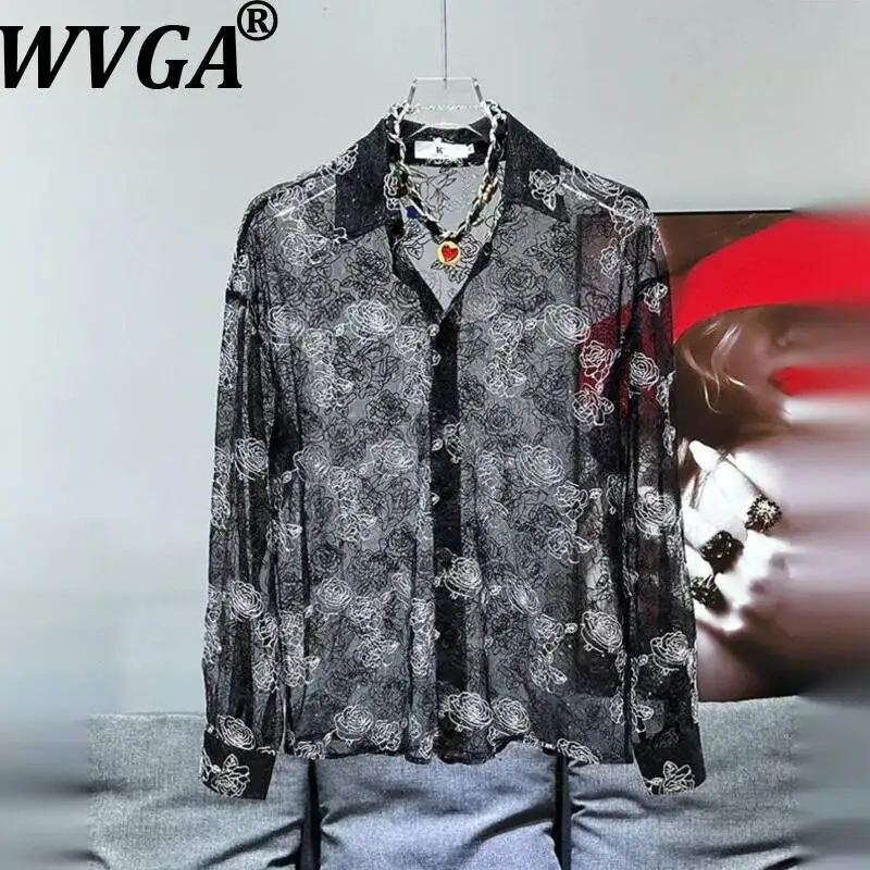 

Новинка лета: Мужская рубашка WVGA в корейском стиле, прозрачная, с длинным рукавом, с вырезами, шикарная, повседневная, с отложным воротником, модель W22907