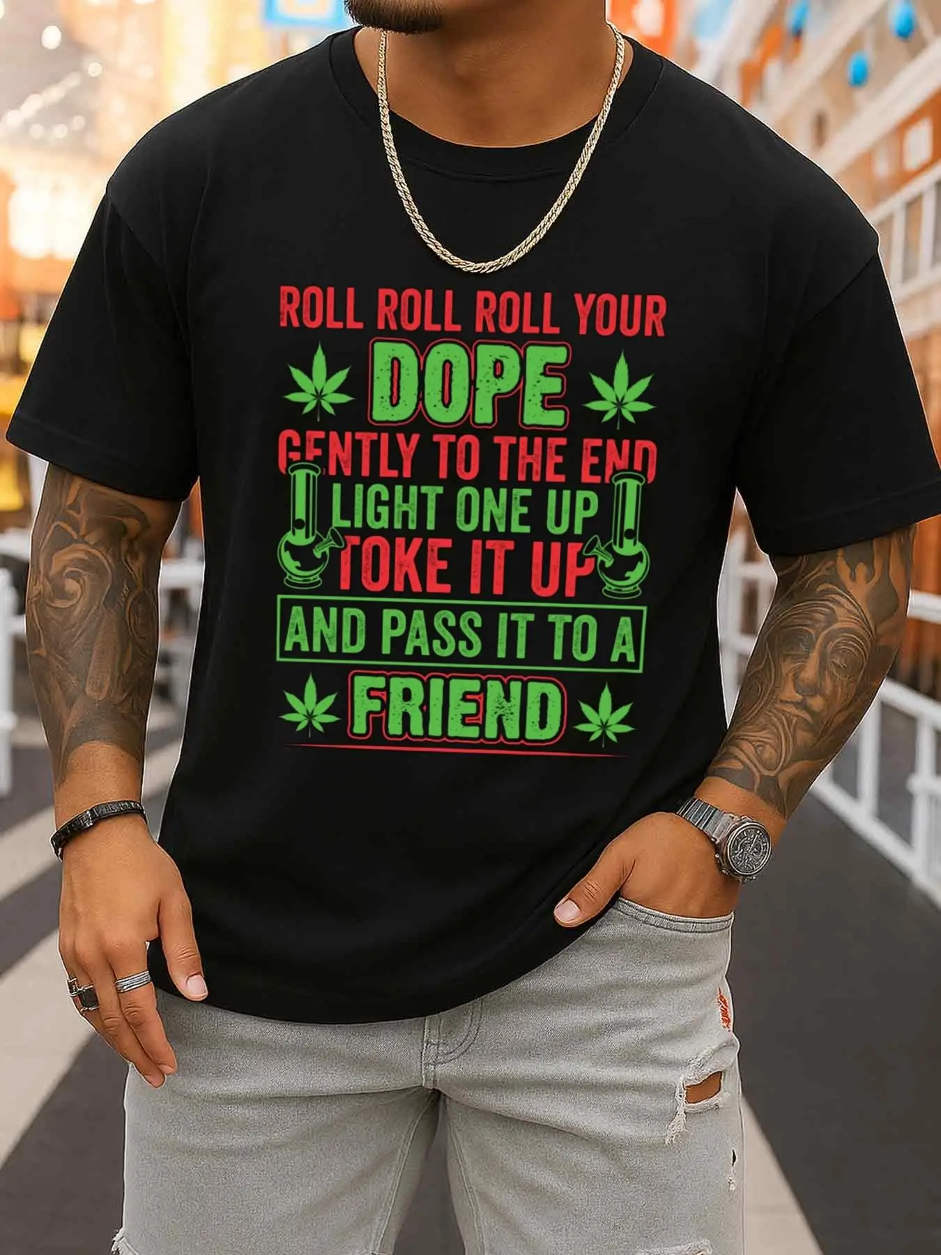 Roll up Your Drugs T-Shirt Men's Comfortable Colorful T-Shirt Black Elegant Pattern Perfect for Summer Outdoor Activities and Casual Wear Comfortable Loose Fit T-Shirt Unique Design Summer Print Hip-Hop Street Style Easter Gift