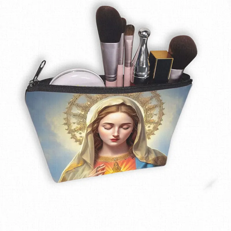 Holy Mary Oil Painting Cosmetic Bag Lady of Guadalupe Icon Portable Makeup Bags Women Lipstick Bag Jewelry Holder Wash Bag Gift