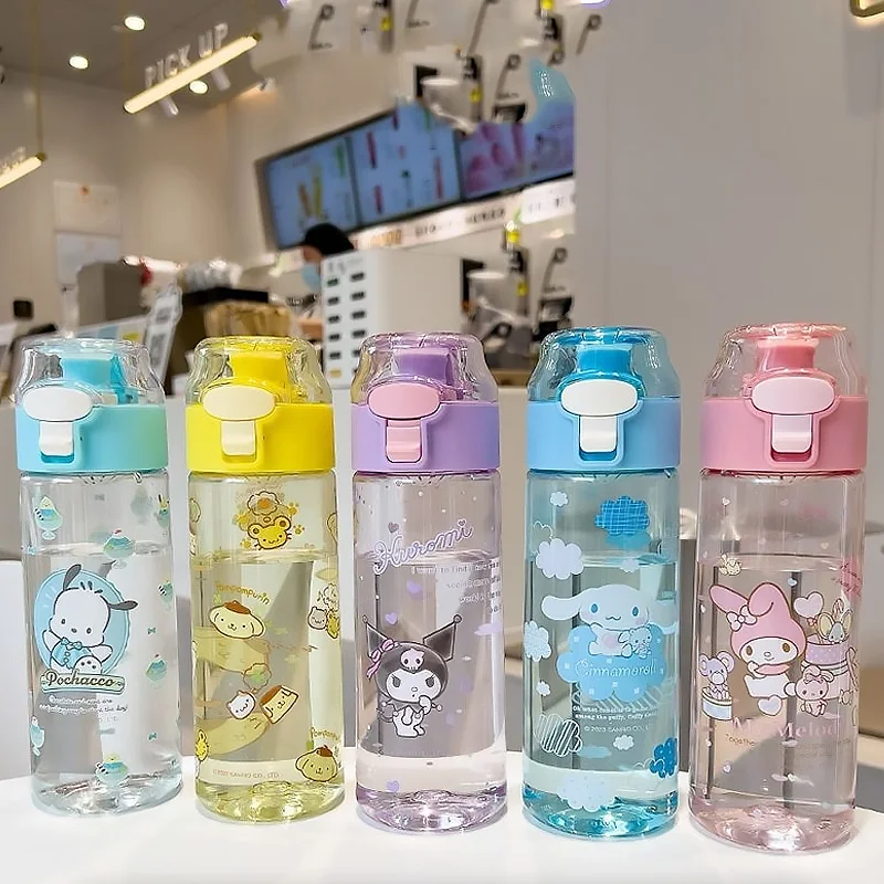 

Kawaii Sanrio Kuromi Cinnamoroll My Melody Pochacco Pom Pom Purin Water Cup Tea Cup Outdoor Portable Transparent Water Bottle