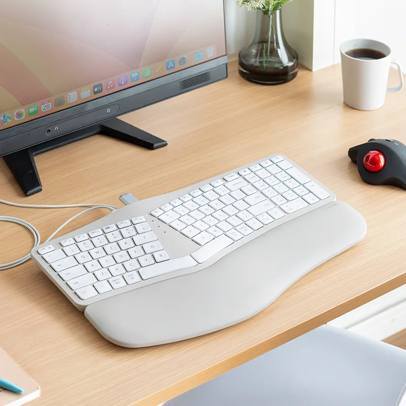 

Ergonomic Keyboard with Soft Wrist Holder Silent Wired Desktop Notebook Office Typing Home