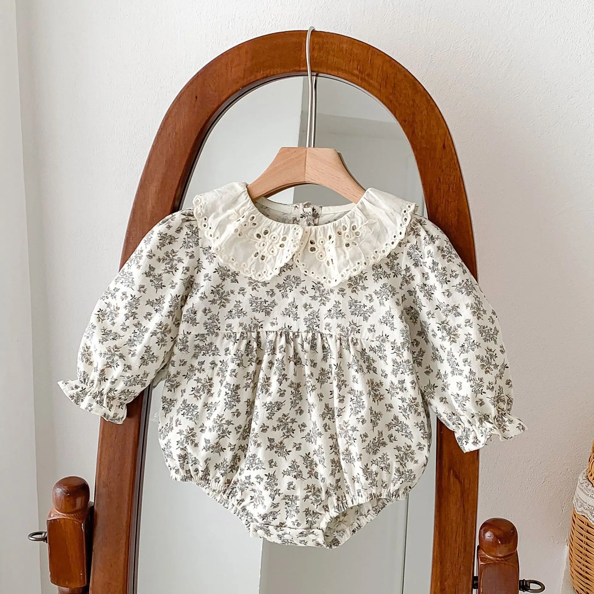 Lace Collar Floral Rompers Spring and Autumn New Korean Long Sleeve Sweet and Casual All-match Fashion Casual Rompers
