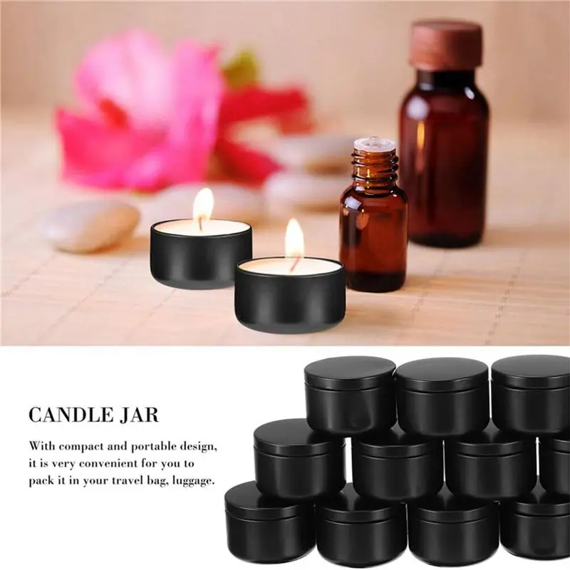 ABJO-48 Pcs Candle Jar Decorative Labels Empty Storage Tins Candle Tin Can Candlestick Holders Round Tin Containers, D