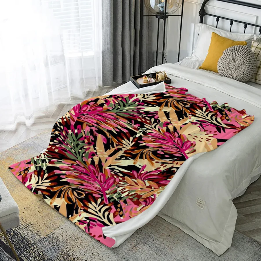 

Красочный узор листьев, фланелевое покрывало из микрофибры, одеяло для спальни, гостиной, дивана, мягкое и удобное украшение для дома