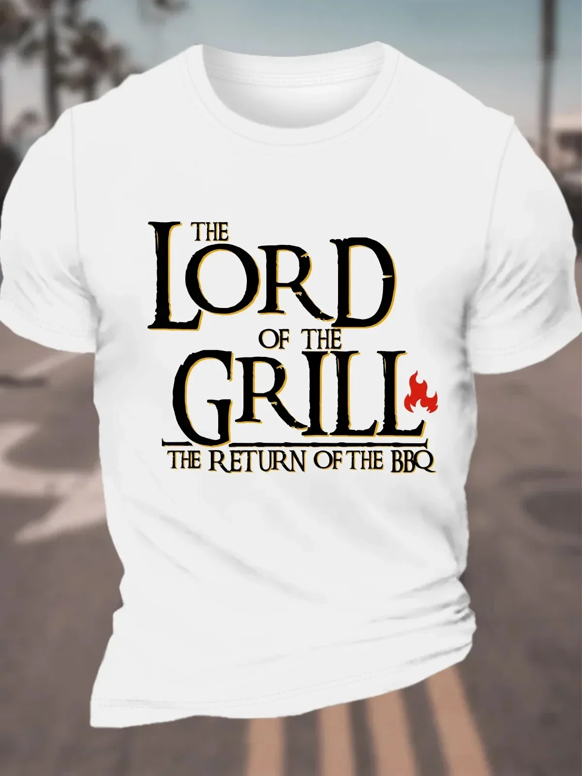 2026 Men Grill Master Graphic T Shirt Lord Of The Grill BBQ Text Flame Print Short Sleeve Dad Joke Outdoor Grill Casual Tops