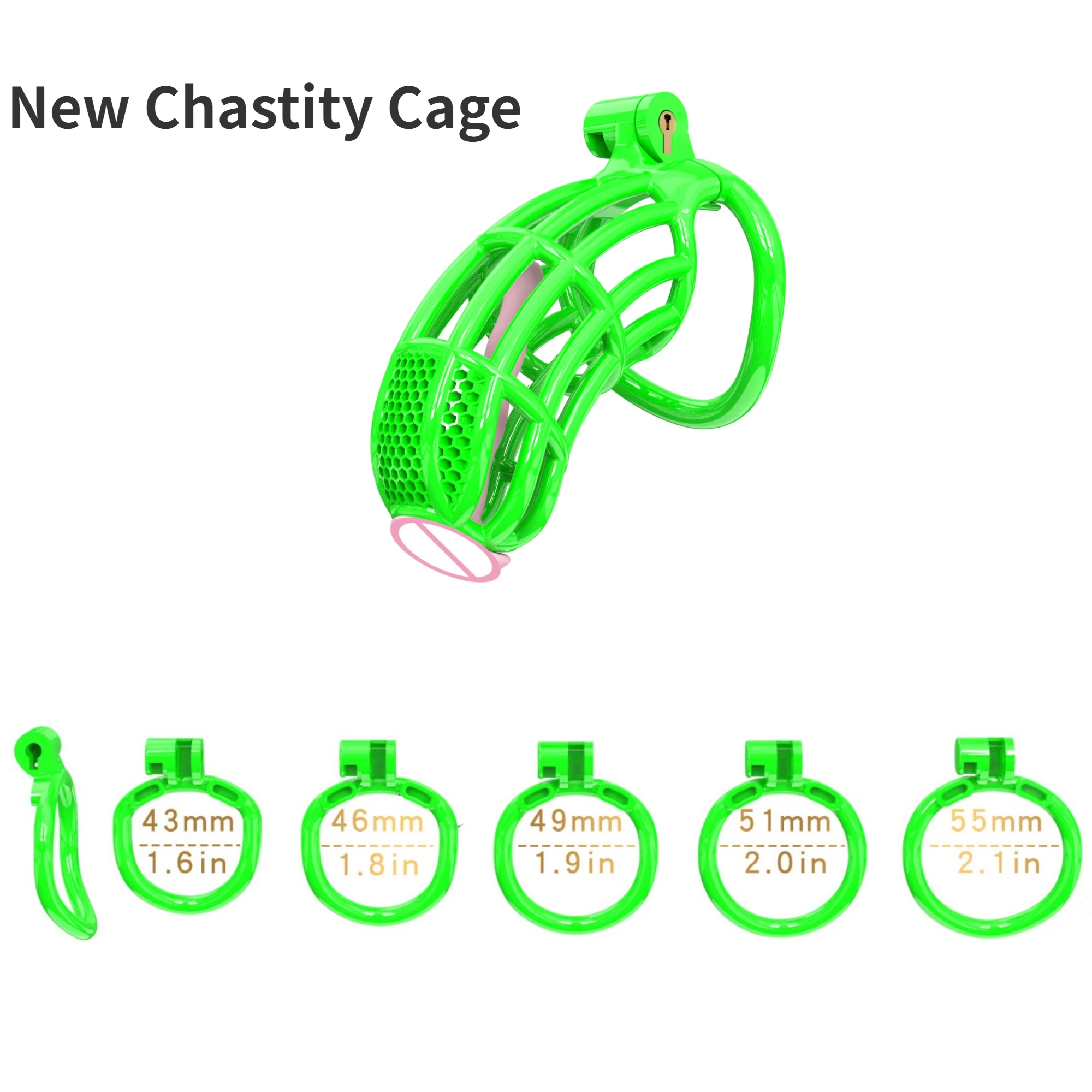 플라스틱 녹색 순결 케이지, 5 사이즈 페니스 링, 성인 에로틱 요도 제품, 남성 섹스 토이, 페니스 절제, 섹시한 가게, 신제품
