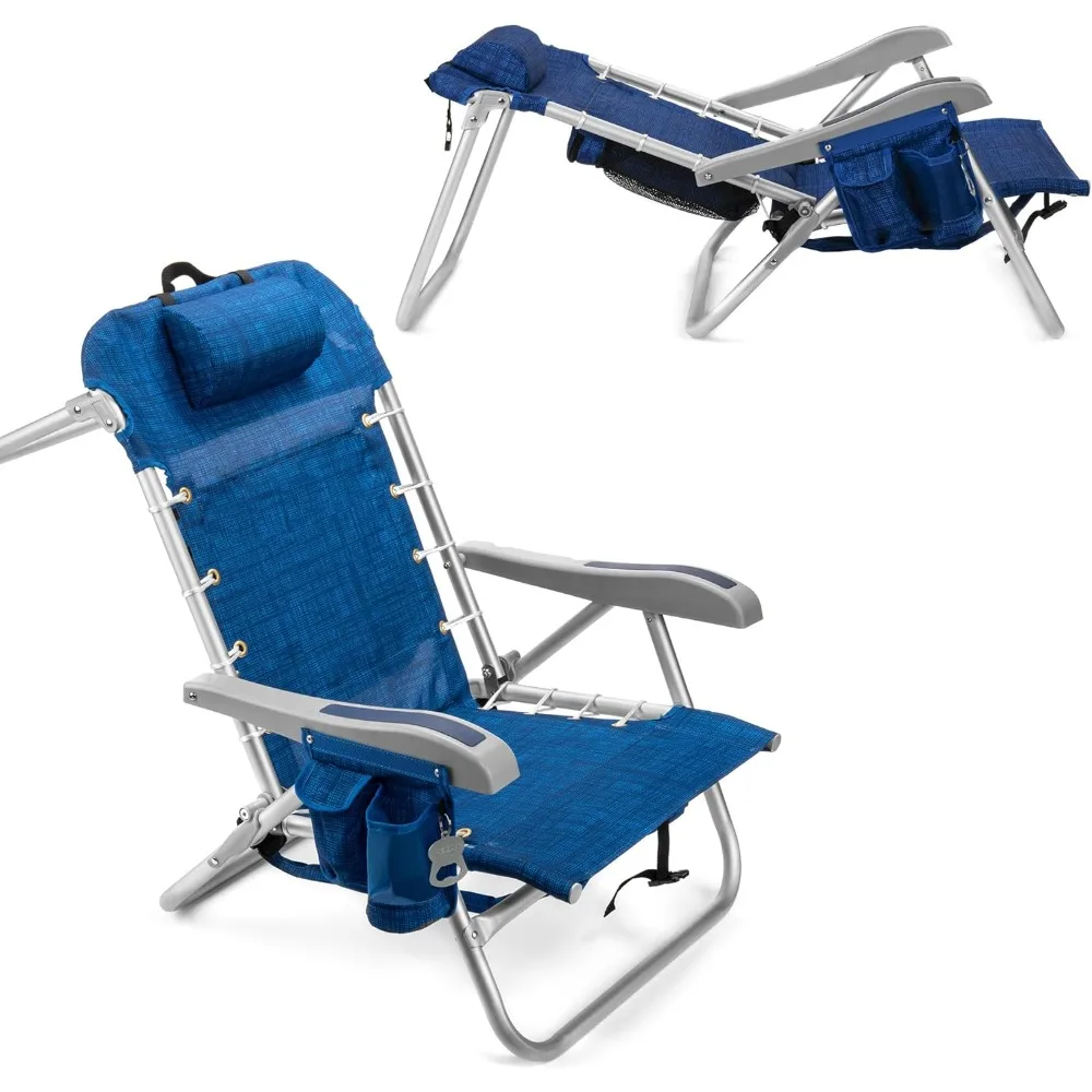 

Backpack Fold-Up Beach Chair, 5 Positions, Towel bar, Cooler, Storage Pouch, Cup Holder and
