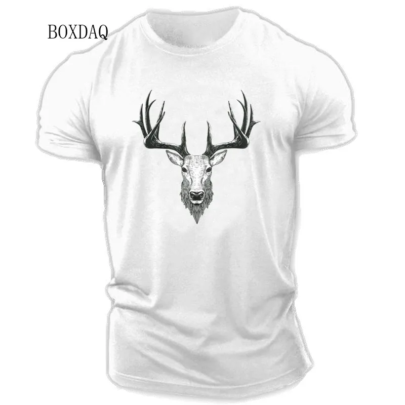 Christmas Deer Men\'s Black T-shirts Short Sleeve 3d Animal Print Street Man Tees 6XL Plus Size Male Clothing Casual Simple Tops