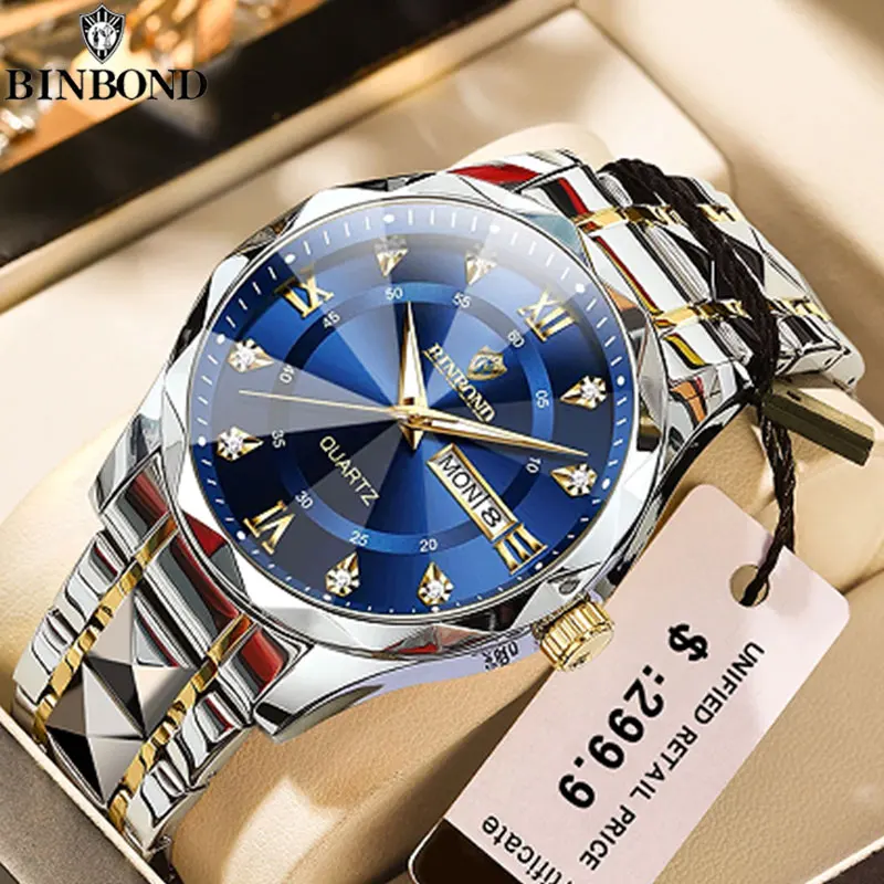 BINBOND Top Brand Luxury Fashion Watch Men Waterproof Week Date Clock Sport Watch Men Quartz Wristwatch Relogio Masculino B2521