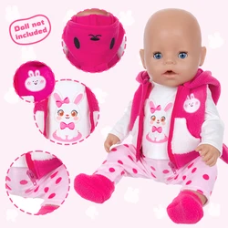 Doll Clothes 16-18Inch/40-45cm Baby Born Doll Cute Rabbit Jacket Hoodie Pants Rebirth Doll Clothes Accessory Doll Baby Girl Gift