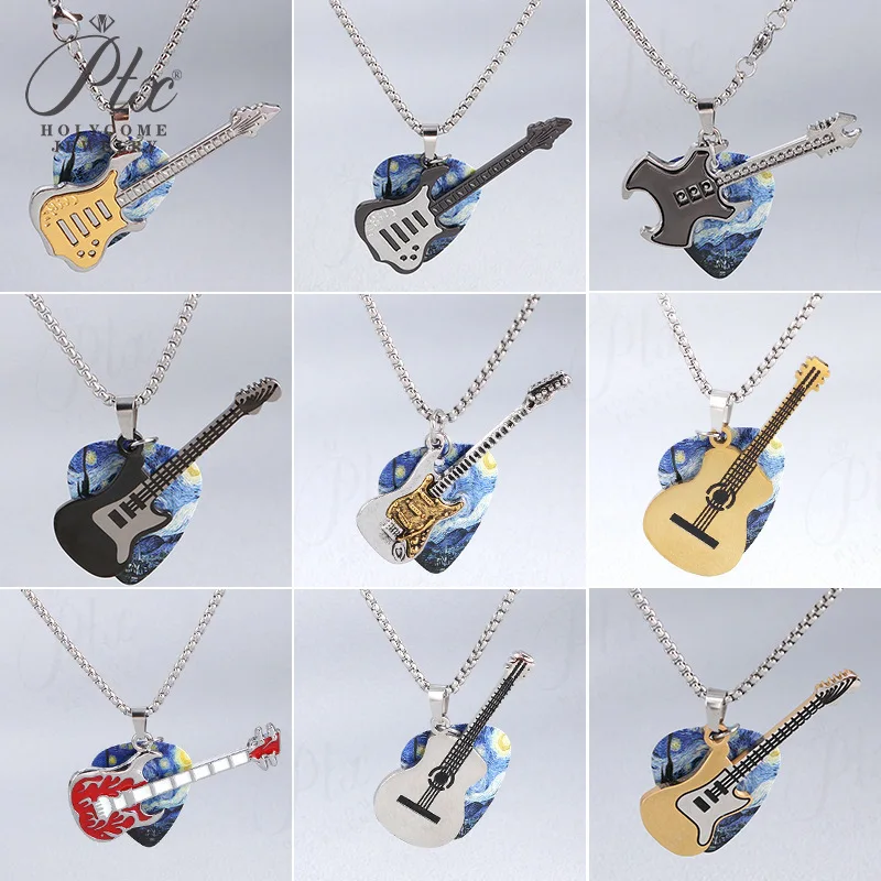 Guitar Necklaces for Women Unisex Vintage Punk Hip-hop Streetwear Daily Wear High Quality Hot Sale Pendant Gift for Music Lover