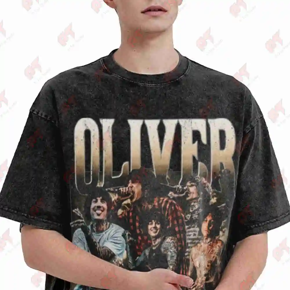 2026 Oliver Sykes Vintage Retro 90S Vintage Washed Tee Pure Cotton T-Shirt