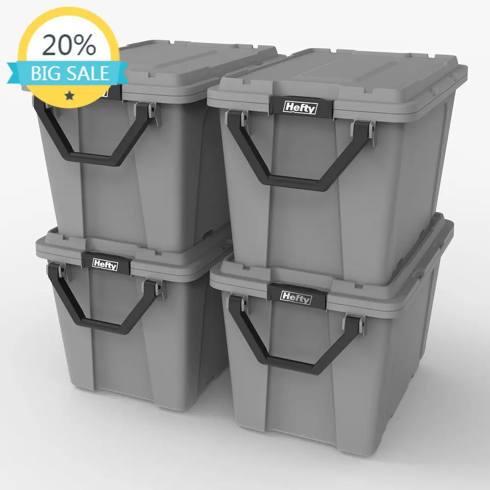 

Набор из 4 больших контейнеров для хранения на колесиках объемом 28 галлонов с крышками, прочные штабелируемые пластиковые ящики для дома, гаража и использования на улице