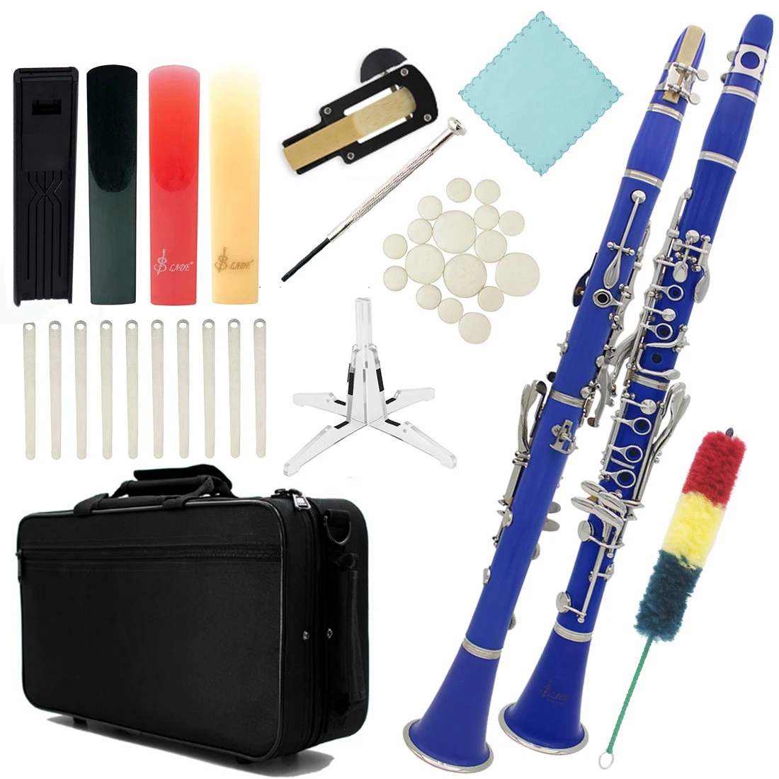 Sky Blue Bb Clarinet B-flat Beginner Student Clarinet for School Orchestras Adults with Hard Shell Cleaning Kit Bracket Gloves