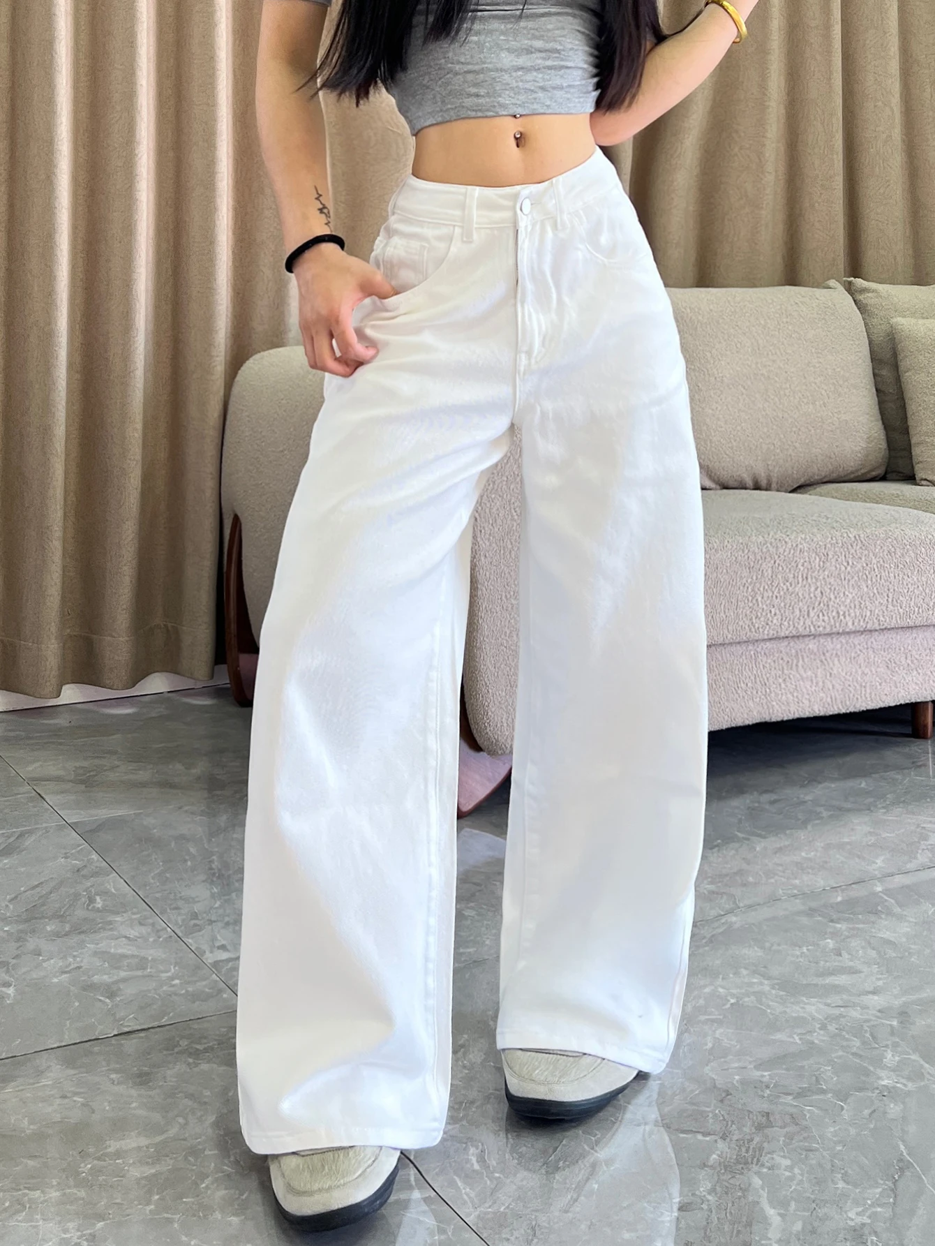 Women's White Baggy Jeans Y2K Street Fashion Trendy Casual Versatile Long Pants Suitable For Daily Commuting And Outdoor Activities