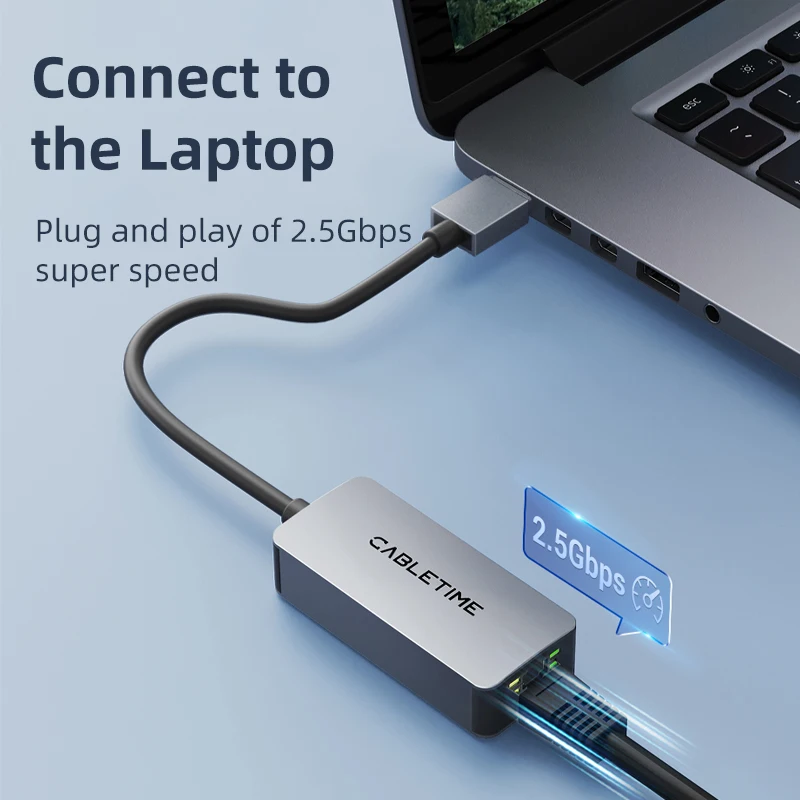 Адаптер CABLETIME USB A Ethernet 2,5 Гбит/с к сети LAN RJ45 подходит для ноутбука Dell Macbook Mi Box Lenovo Acer C446