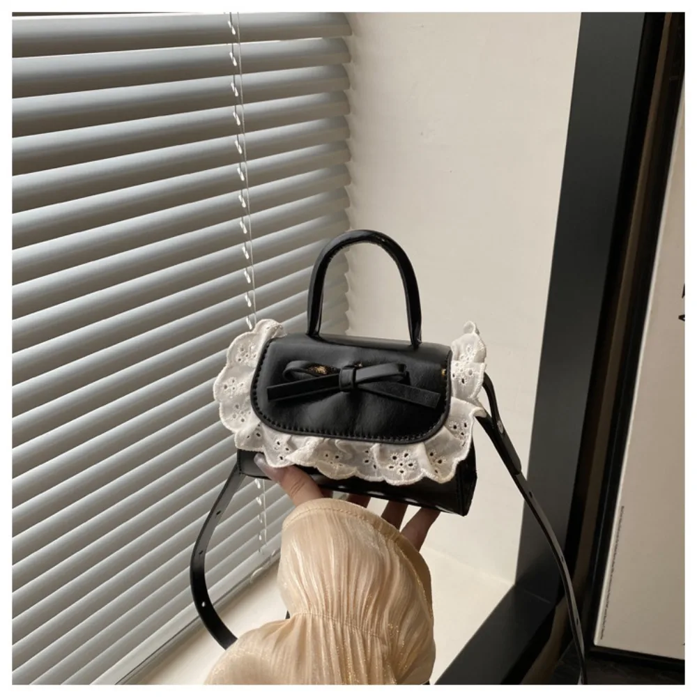 Fashionable Mini Crossbody Bag Lace Bow PU Leather Shoulder Bags Ballet Style Y2k Women's Handbag Women