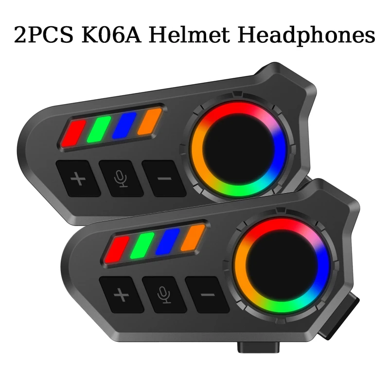 2PCS K06A Helmet Headset Bluetooth6.0 Headset AI Voice Assistant Cool Personalised Lights IP65 Waterproof Motor Helmet Headphone