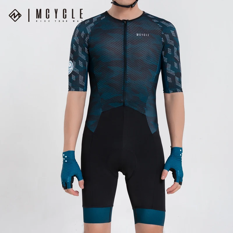 Mcycle Factory Custom Men Cycling Skin suit Clothes ProTeam Bicycle Speedsuit Short Sleeve Blue Cycling Triathlon Suit