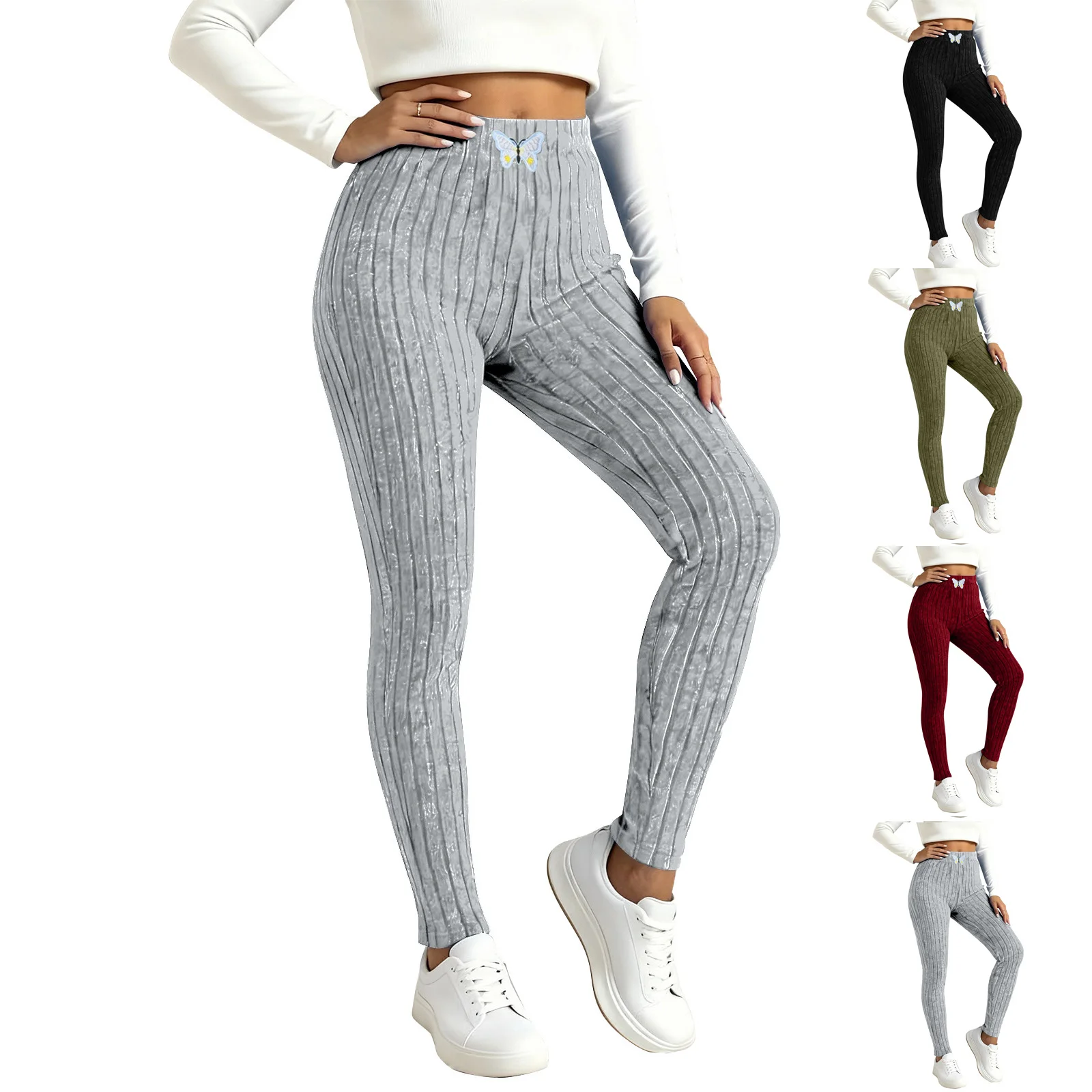 سراويل يوجا رياضية بدون خياطة للنساء سراويل يوجا متماسكة ملابس خروج غير رسمية عالية الخصر مستقيمة وناعمة للنساء Skoarni #5