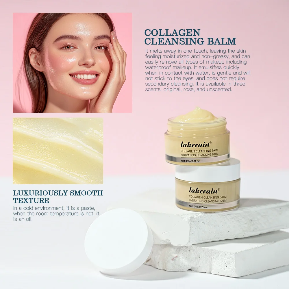 Bálsamo de limpeza de colágeno com sabor de rosa, creme nutritivo, removedor de maquiagem, hidratante suave, não irritante, bálsamo de limpeza não gorduroso