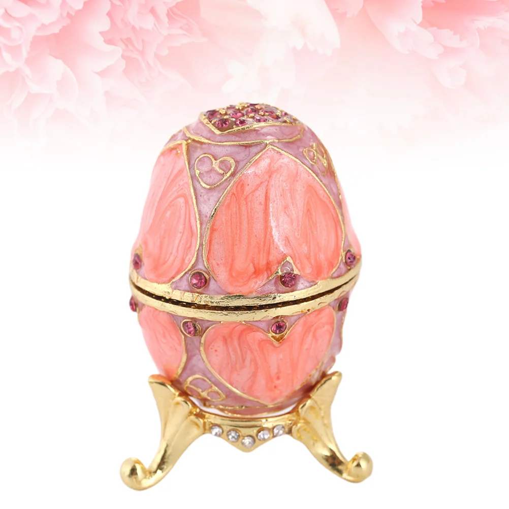 Egg Shape Jewelry Box Pink Metal Crafts Durable Storage Case Jewelry Container Necklace Holder Desktop Decoration
