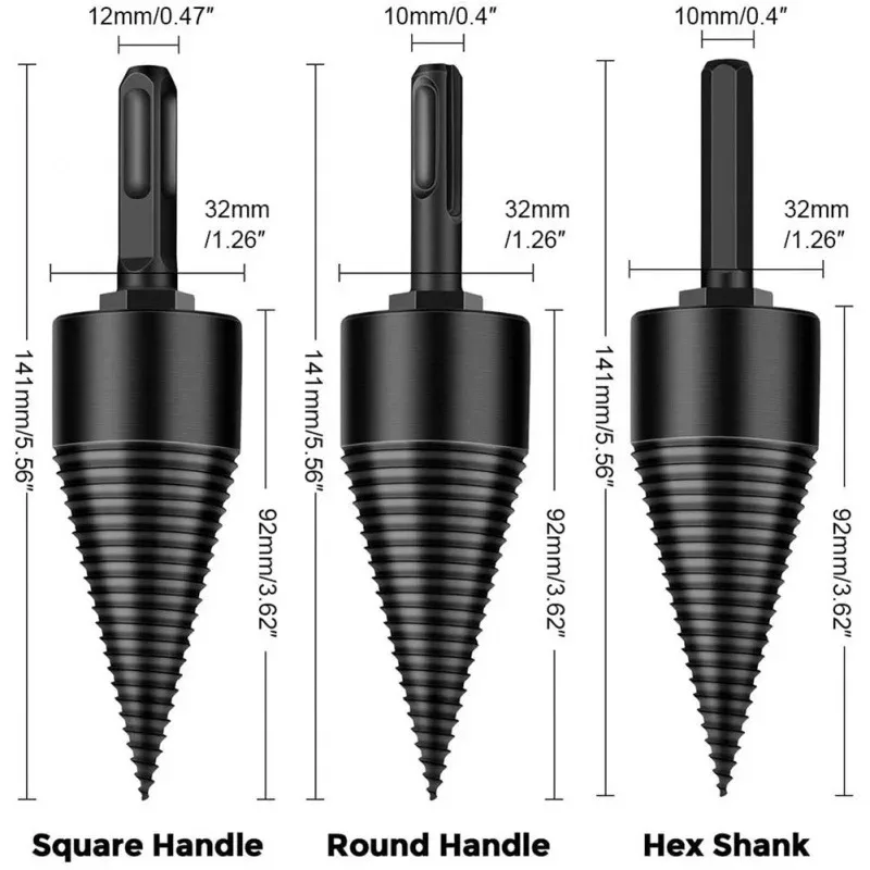 32/42/50mm Removable Wood Splitter Screw Cones Drill Bits Wood Square/Round/Hex Shank Drill Bit Firewood Log Splitter Drill Bit