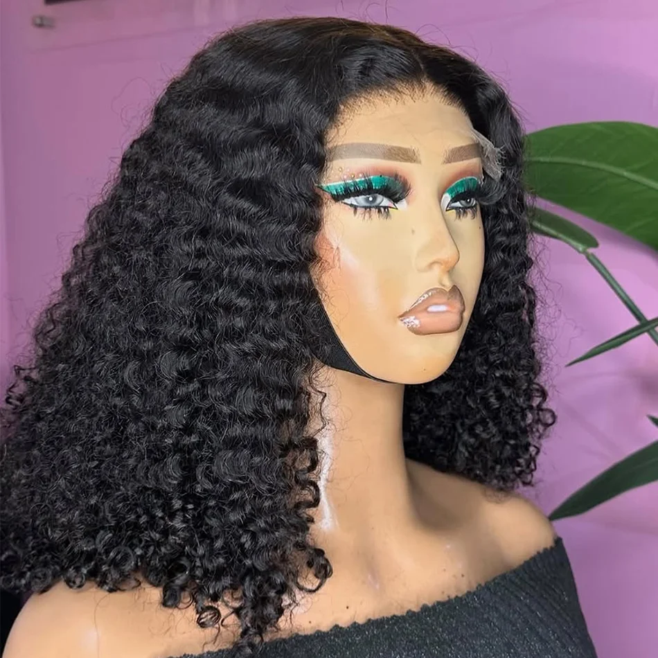 

Парик из натуральных волос 12A Kinky Curly, 13X4, с кружевной передней частью, для женщин, предварительно прорезанный, с детским волосом, малайзийский, необработанный, Jerry Curly Bob, 250% плотность