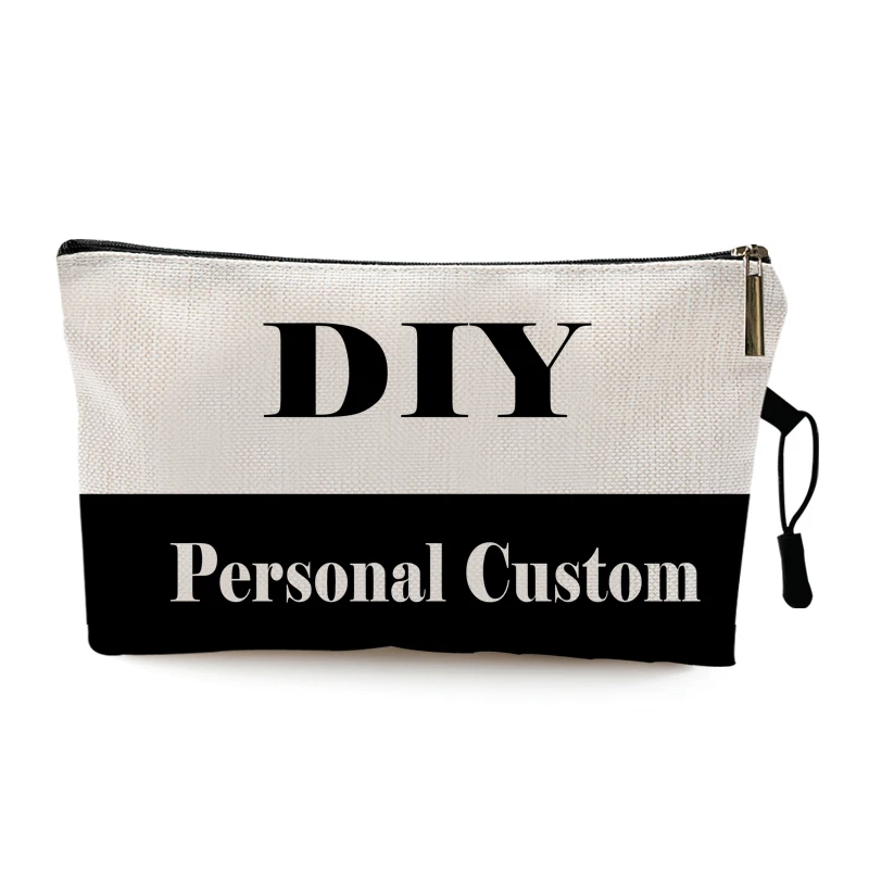 Custom DIY Logo Cosmetic Bag para Mulheres Bolsa de maquiagem Bolsa de viagem Organizador de artigos de higiene pessoal Casos de lápis Presente de