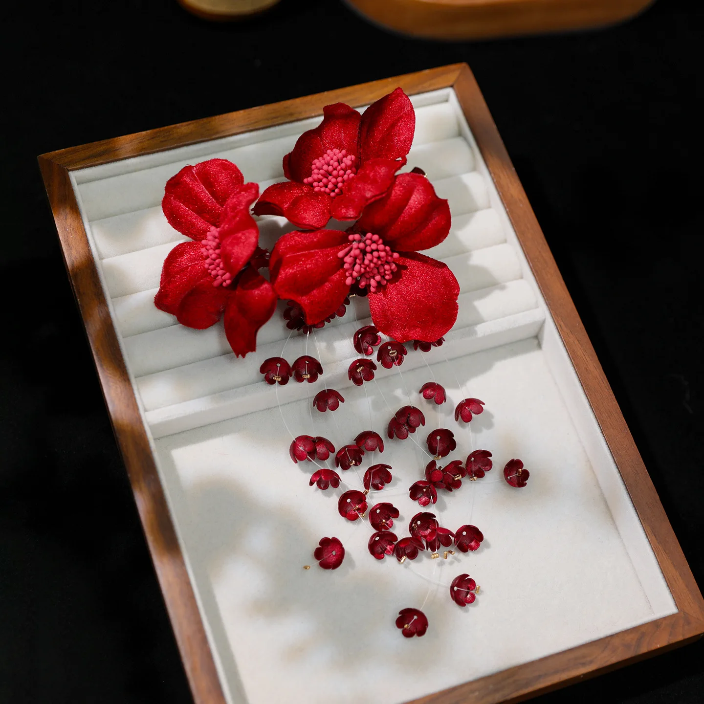 

Premium Red Hair Clip with Beaded Tassel Flower, Anti-Aging & Original Bridal Hair Accessory