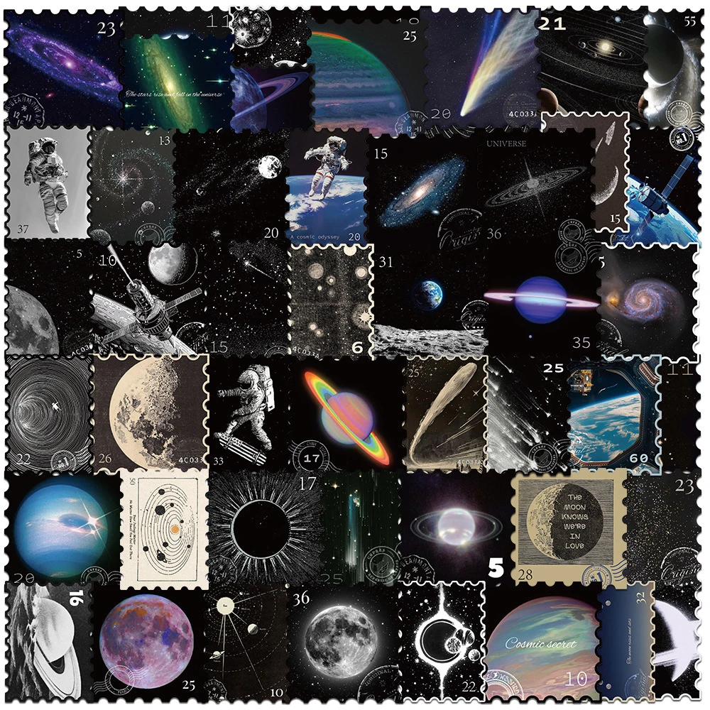10/30/50pcs Mysterious Universe Planet Stamp Stickers Galaxy Starry River Aesthetic Sticker Scrapbook Phone Laptop Cartoon Decal