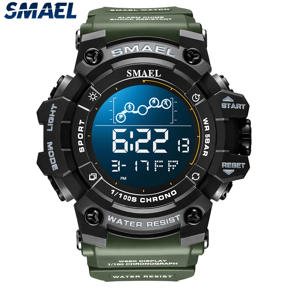 Electronic Mens Watch Military Green Waterproof Sport Watches  Big Dial Tactical Digital Wristwatches Stopwatch for Male Clock