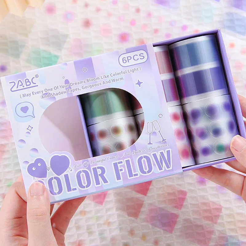 1 스타일 6 롤/박스 컬러 플로우 시리즈 박스형 테이프 DIY 핸드북 스크랩북 봉투 인감 스티커 머그잔 전화 케이스 사진 프레임