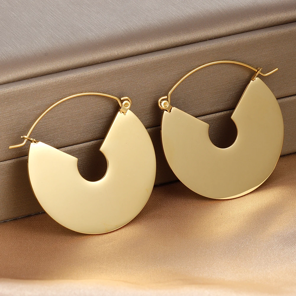 Retro Stainless Steel Mirror Surface Geometric Earrings For Women French Round Metallic Pin Female Earrings Hook Punk Jewelry