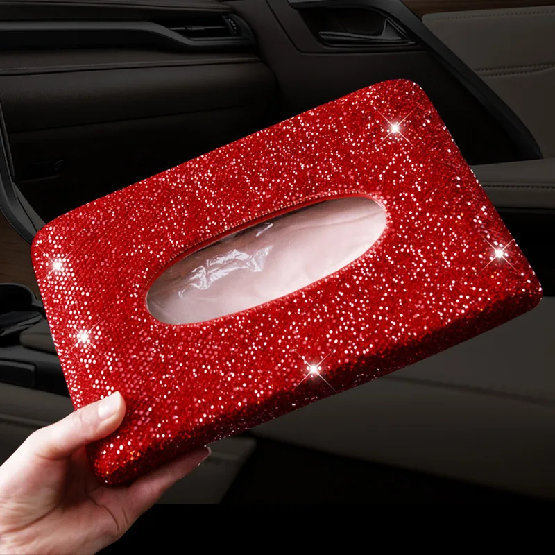 Imagem -03 - Sparkling Rhinestone Car Tissue Box Caixa de Armazenamento Suporte de Papel Organizador de Guardanapo Decoração Auto Acessórios